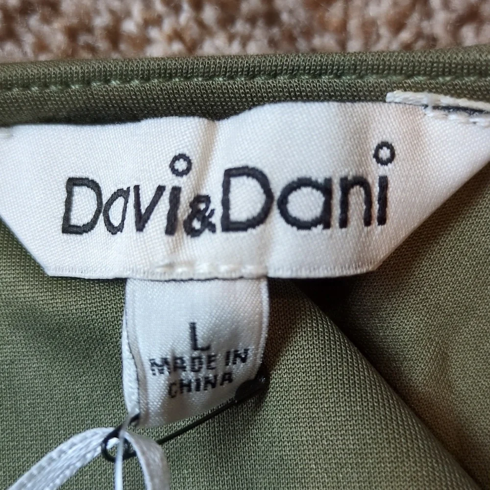 Davi & Dani Solid Knit Jumpsuit In Olive Green Women's Size Large NWT